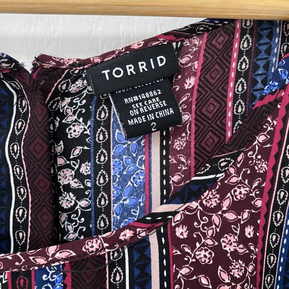 Torrid - Boho Print Chiffon Blouse Top Shirt - Picture 5 of 9